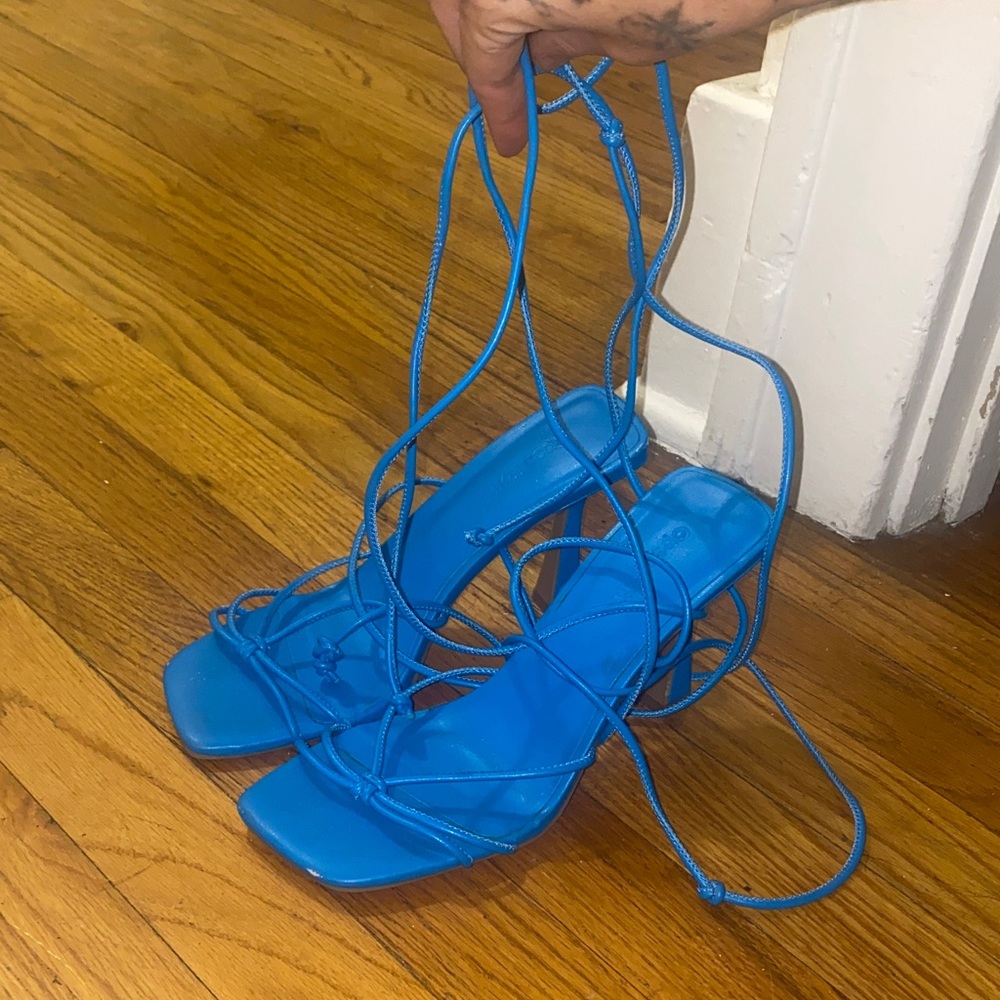 Elegant Blue Lace-Up Heels